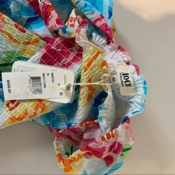 ALL THINGS MOCHI MARIANA FLORAL SHIRRED SILK RUFFLE PUFF 3/4 SLEEVE BODYCON DRES - Picture 5 of 9